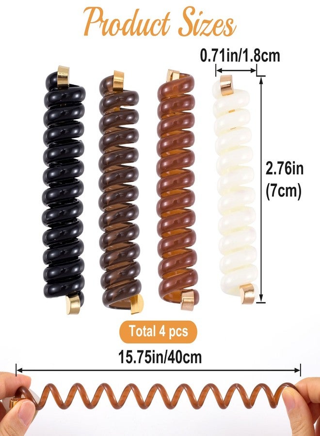 SmallCat 4PCS Spiral Hair Ties, 4 Colors Phone Cord Shape Hair Bands, Elastic Rubber Ponytail Holders for Women, No Crease Hair Accessories for Long Curly Hair - Black, Dark Brown, Light Brown, White - Image 2